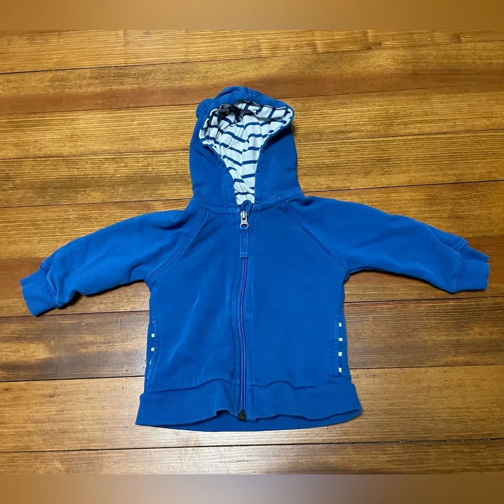 Hanna Andersson Blue Striped Tops & Blue Zip Hoodie Set Size 12-18 Months